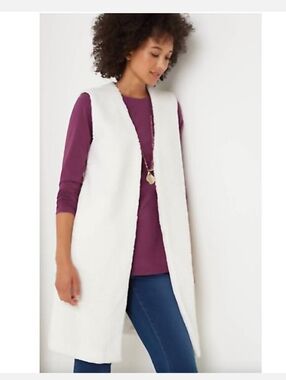 NWOT Pure J. Jill Women's Long Teddy Faux Shearling Vest Cream Size Medium Lined